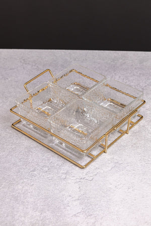 Glass & Gold Serving Dish Set Of 4