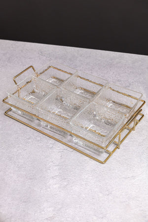 Glass & Gold Serving Dish Set Of 6