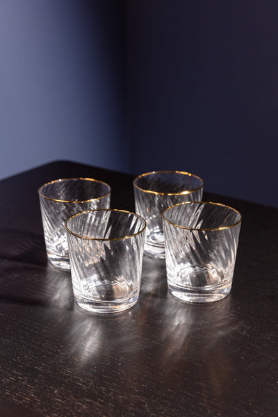 Clear Glass Tumbler with Gold Trim, Set of 4