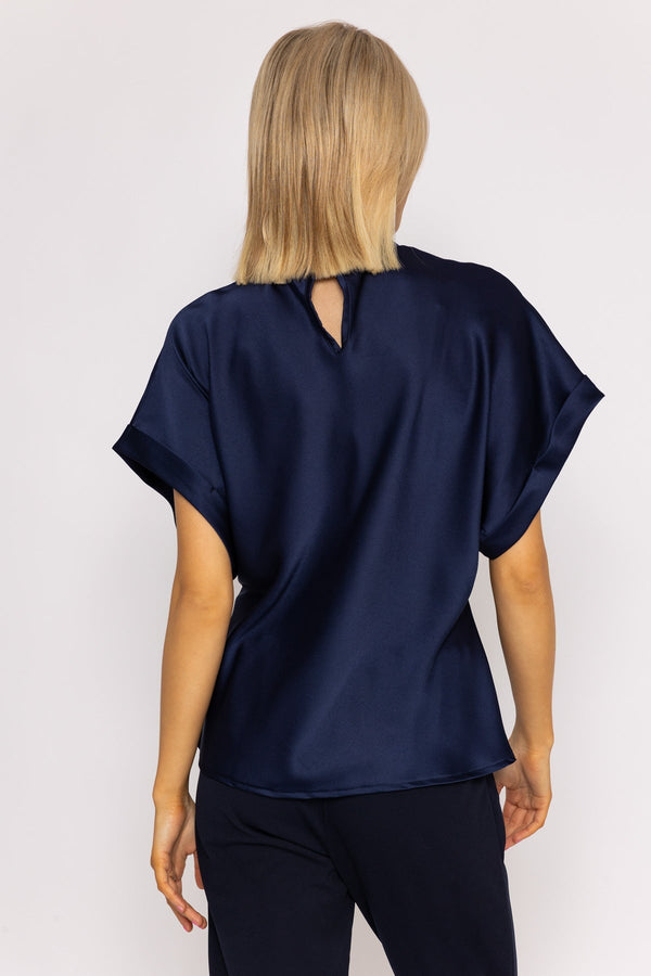 Carraig Donn High Neck Sateen Top in Navy