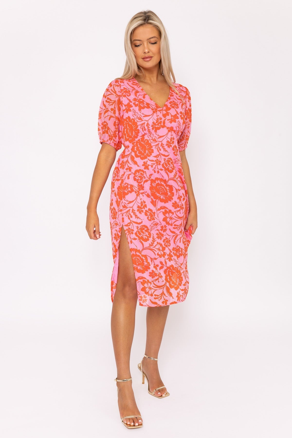 Pink Print Midi Dress Dresses Carraig Donn