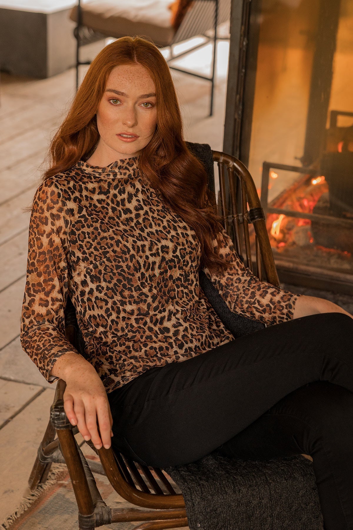 High neck best sale leopard print top