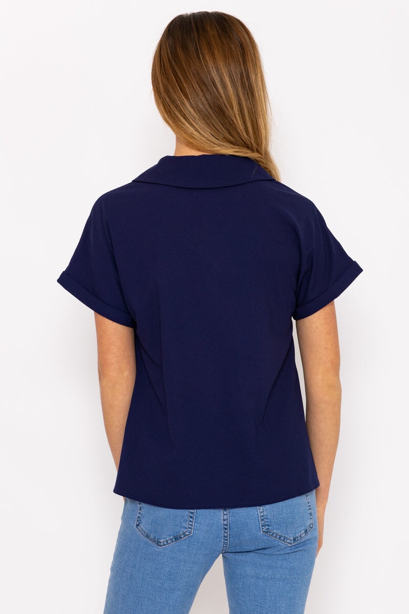 Navy Camp Collar Shirt Tops Carraig Donn