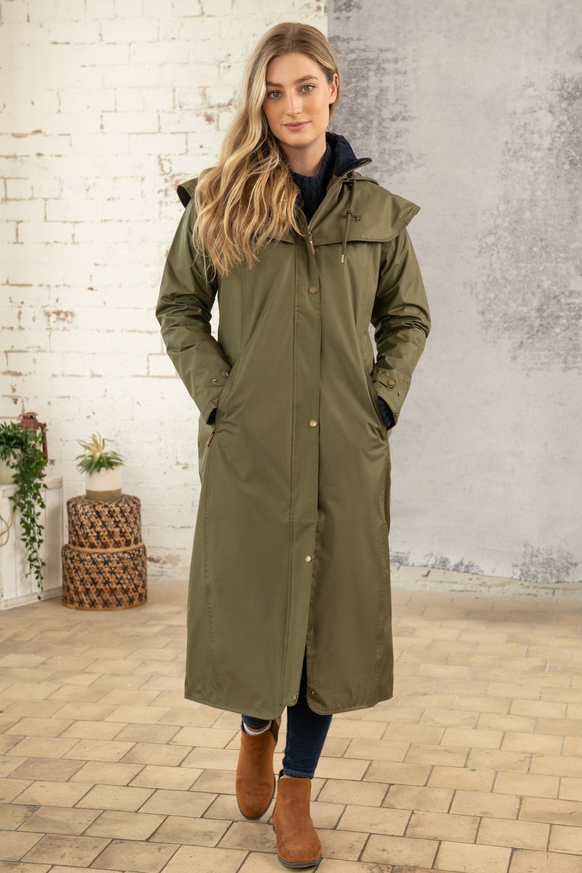 Women's full length store waterproof raincoat with hood