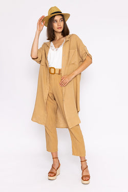 Carraig Donn Oversized Linen Shirt in Camel