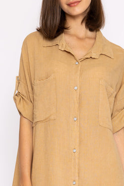 Carraig Donn Oversized Linen Shirt in Camel