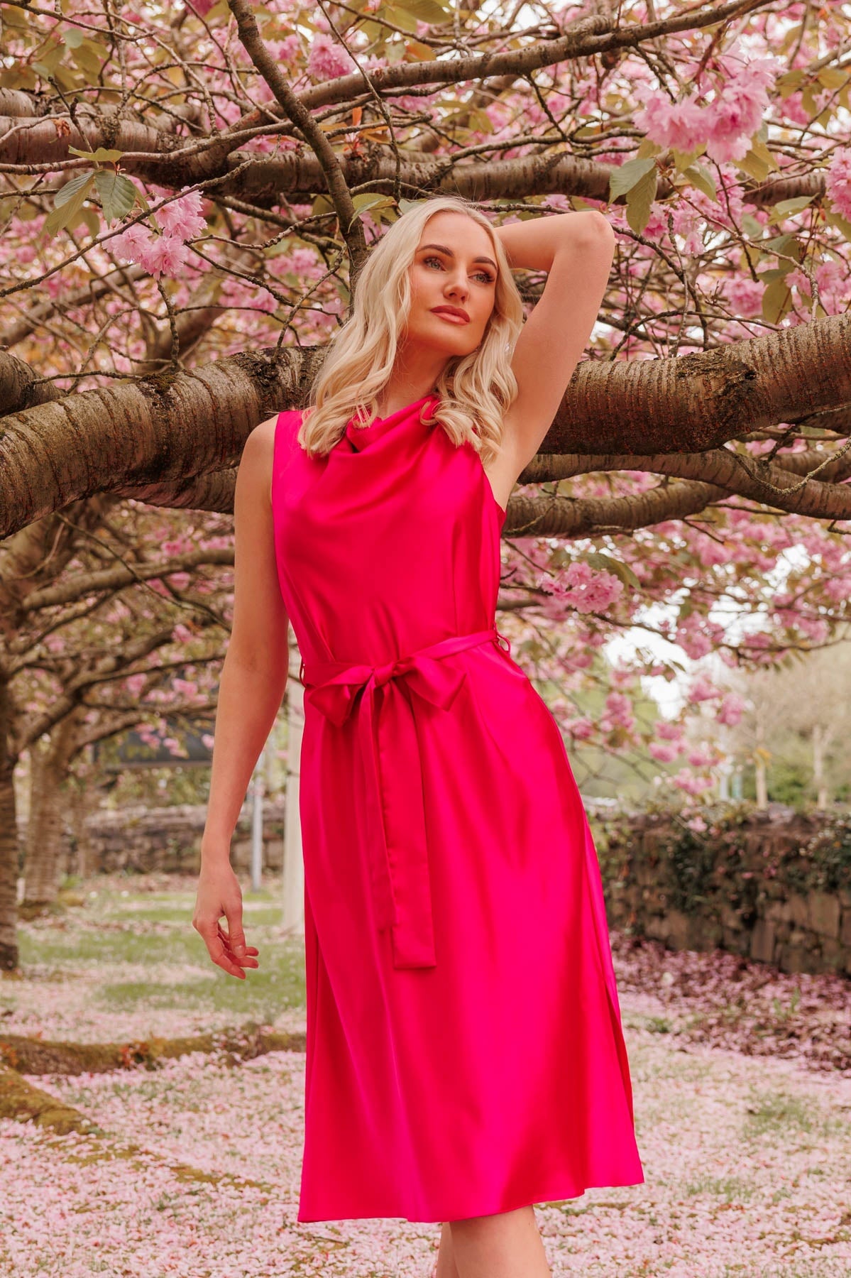 Pink cowl neck clearance dress