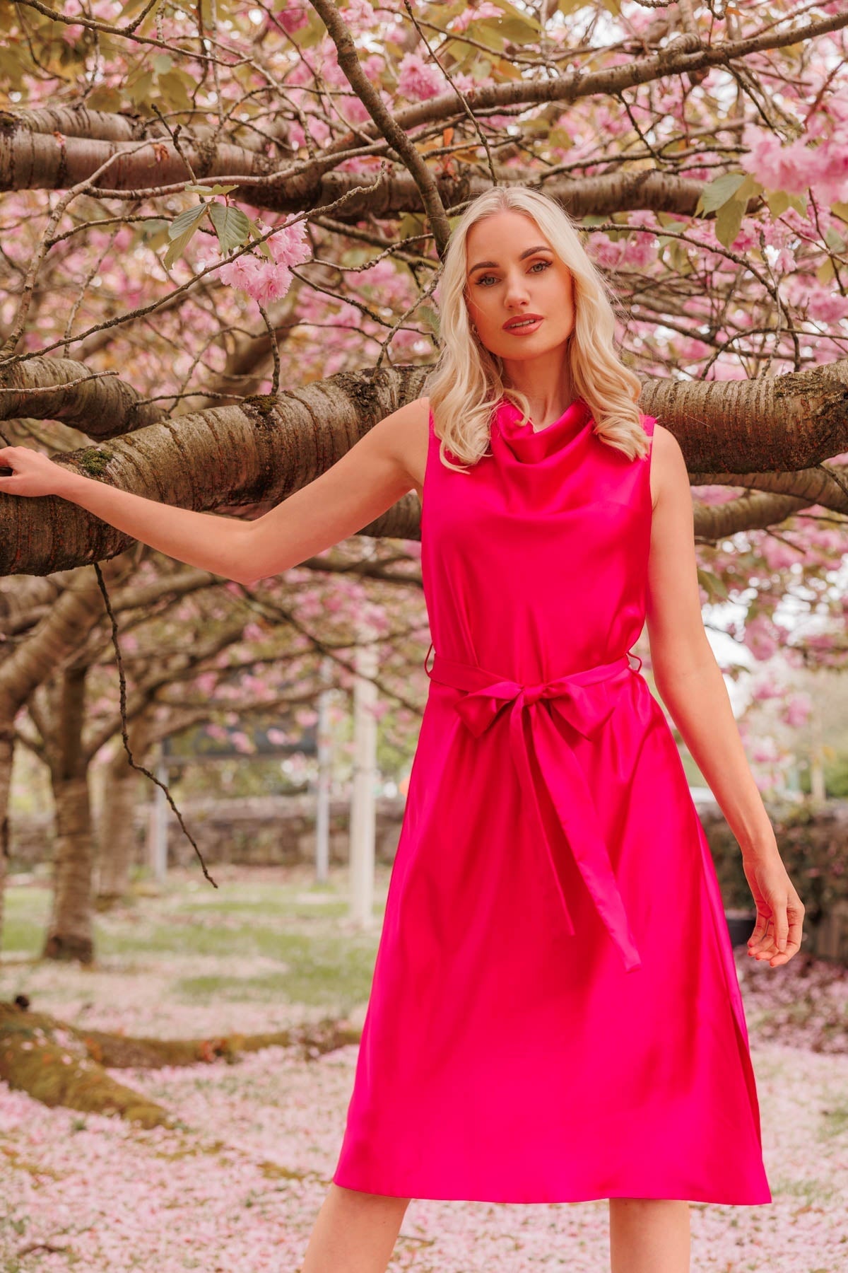 Pink cowl neck slip clearance dress