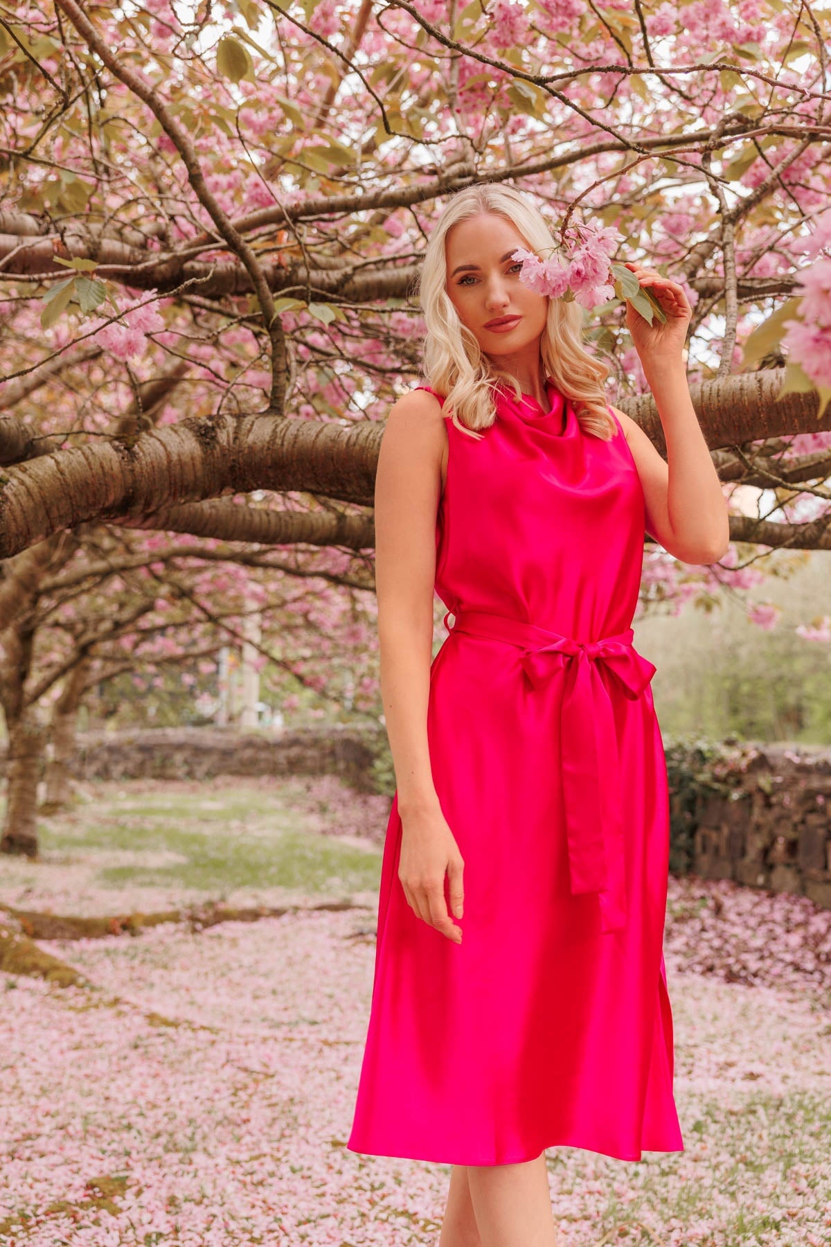 Pink Satin Cowl Neck Dress Dresses Carraig Donn