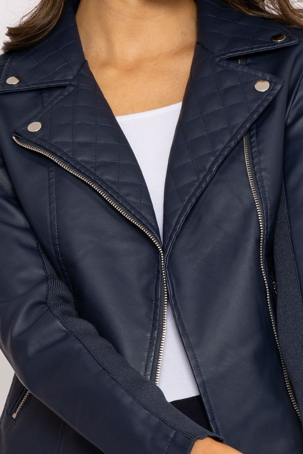 Leather Effect Biker Jacket with Side Zipper – David's Road US