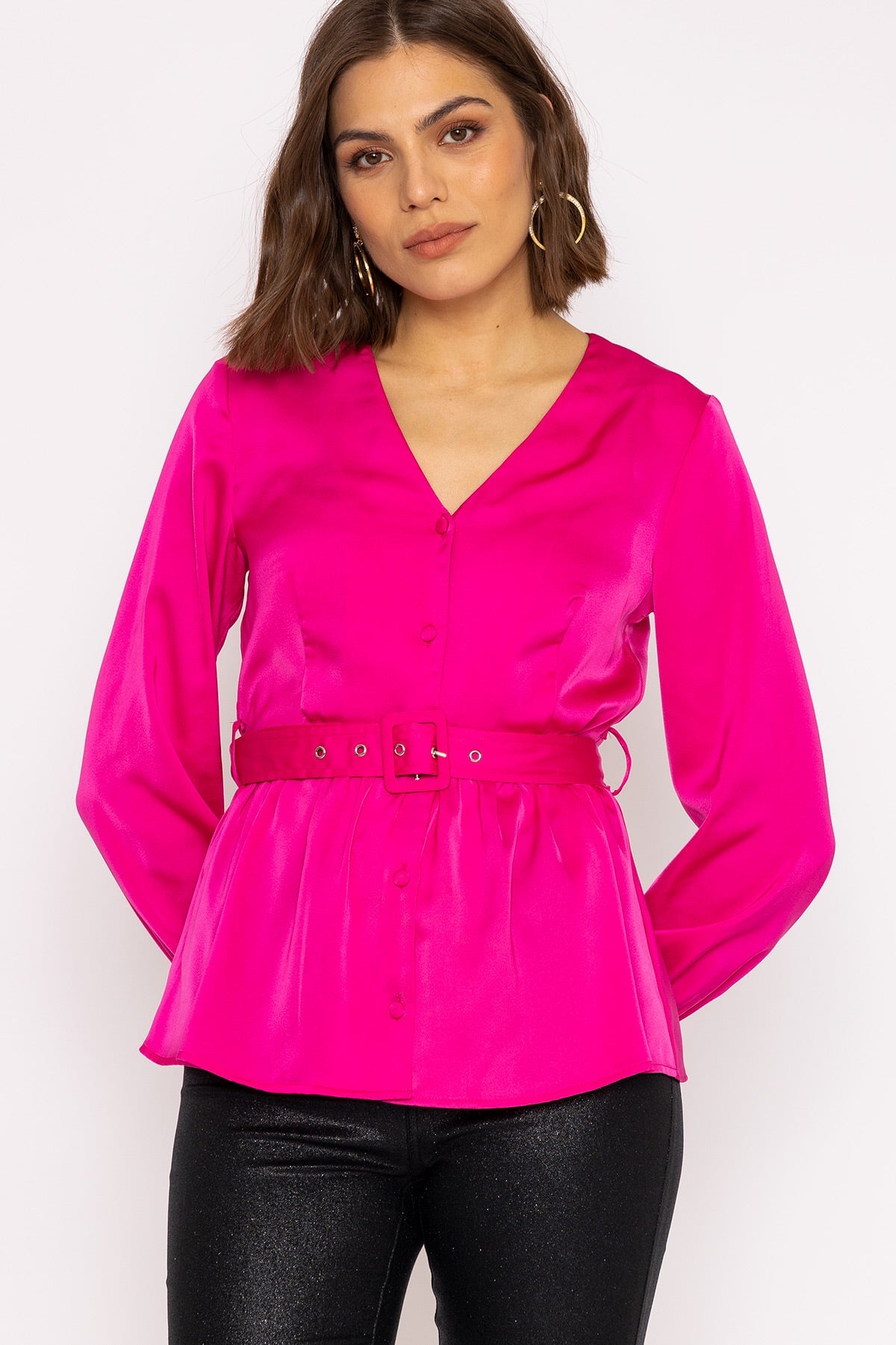 Neon pink cheap satin top