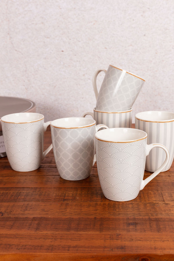 Carraig Donn Set of 6 Grey Stripe Boxed Mug Set