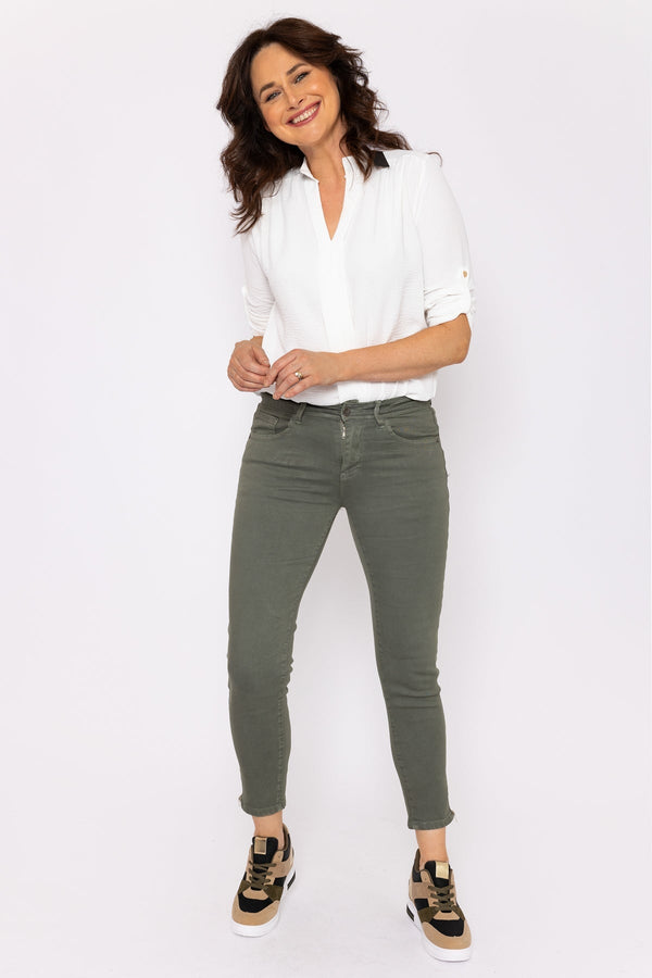 Carraig Donn Short Zip Jeans in Khaki