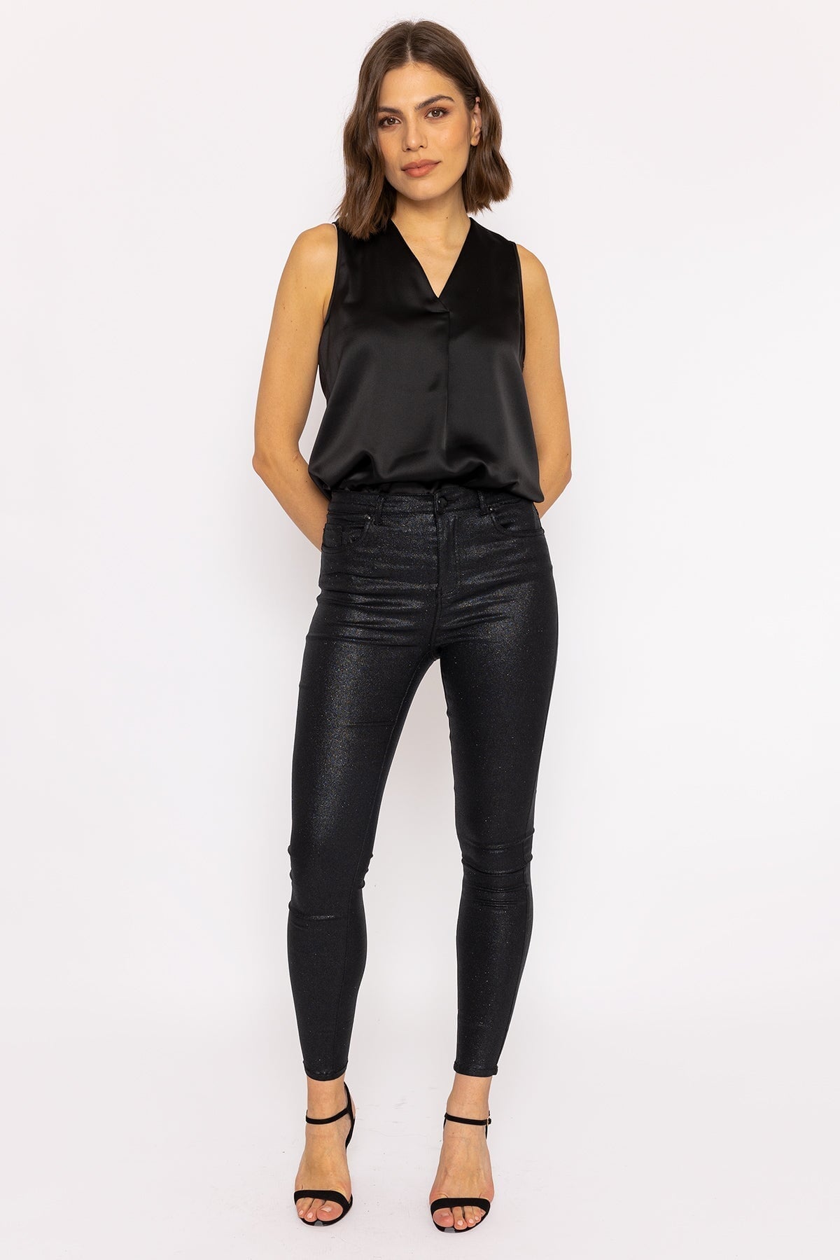 Liverpool Los Angeles Shimmer Side Stripe Pull-on Trousers in Black | Lyst
