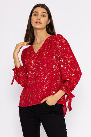 Star Print Blouse in Red