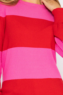 Carraig Donn Stripe Crew Neck Knit in Pink