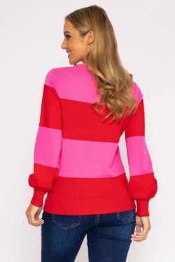 Carraig Donn Stripe Crew Neck Knit in Pink