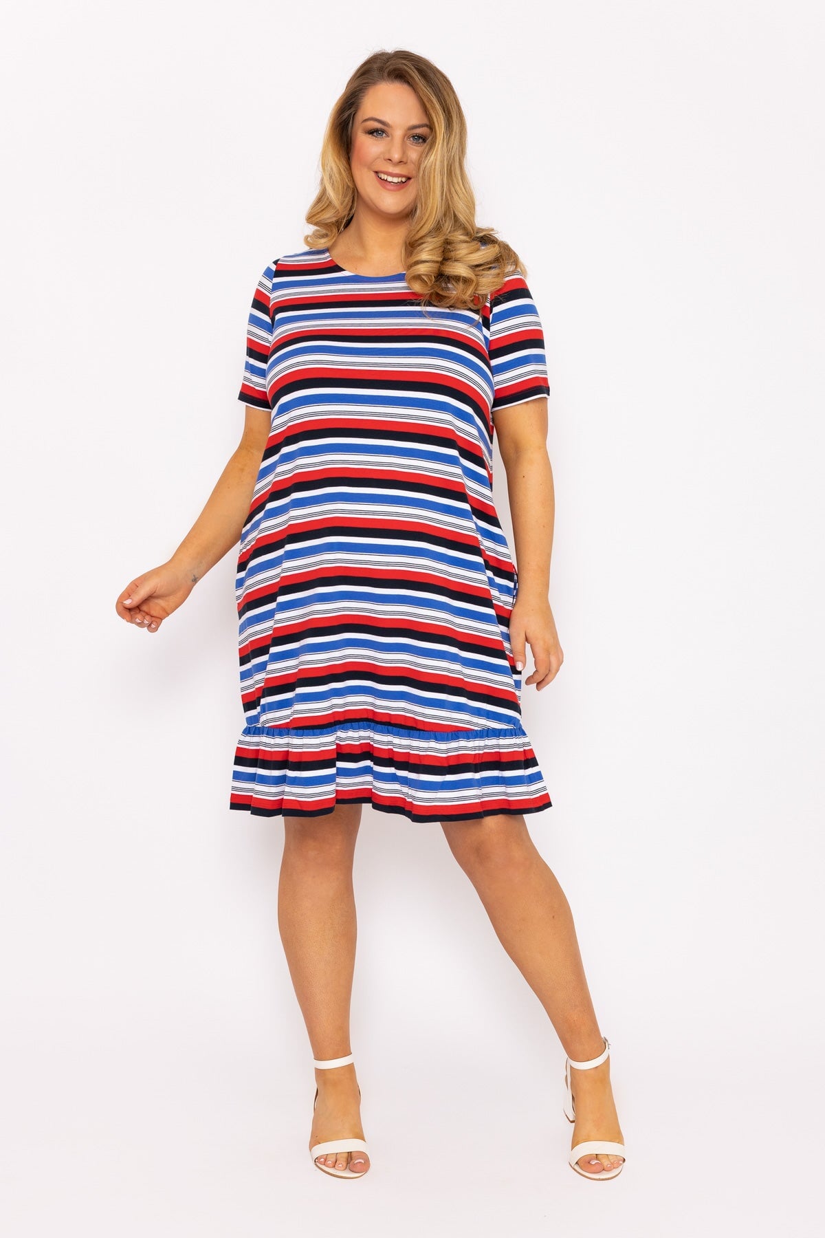 Striped knee 2025 length dress