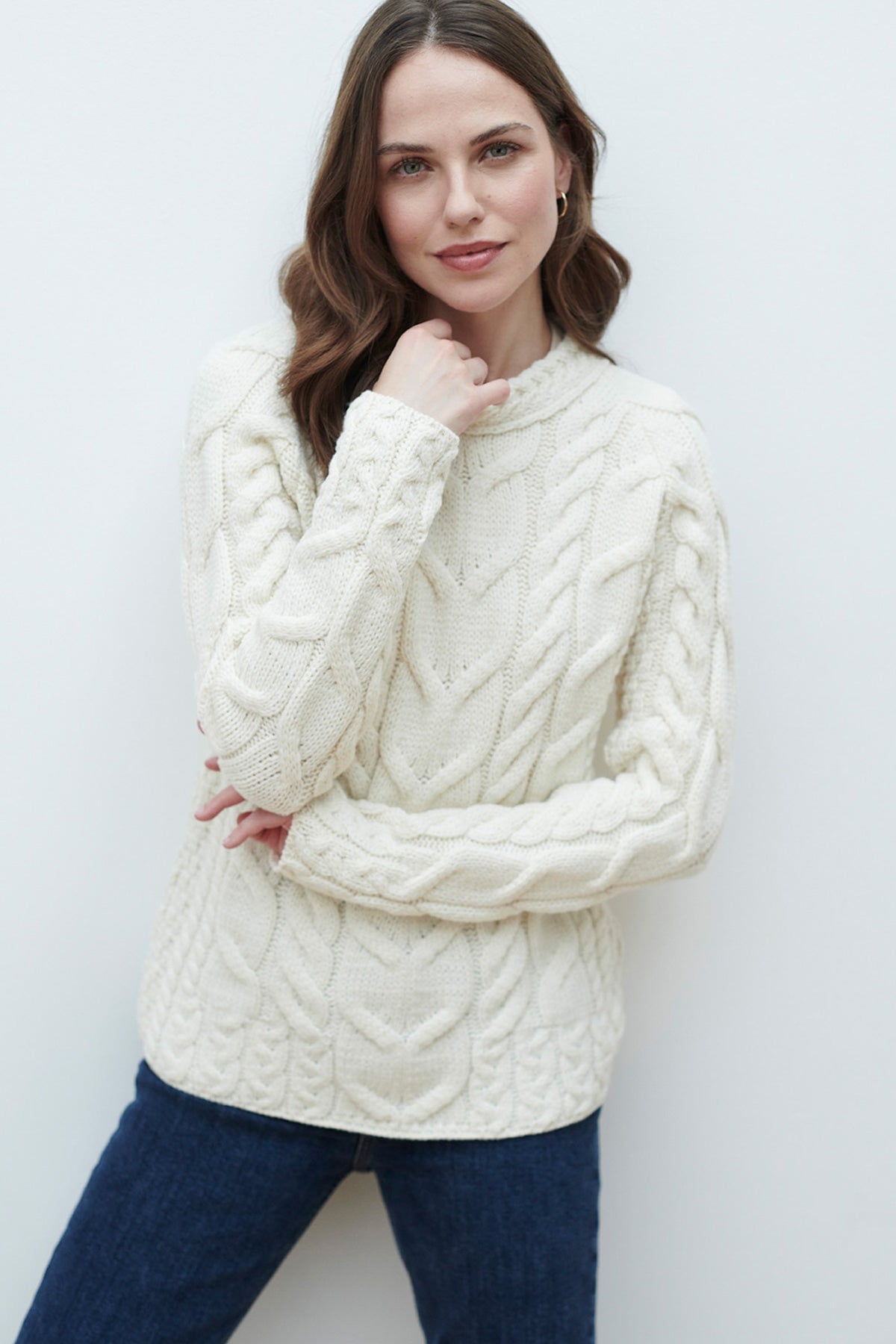 Merino Wool Cardigan in Cream - Aran Woolen Mills | Carraig Donn