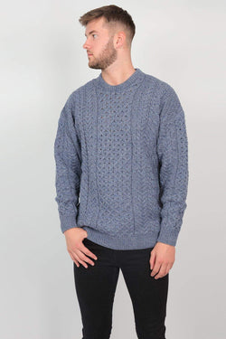 Carraig Donn Traditional Unisex Aran Sweater in Blue