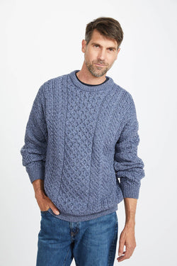 Carraig Donn Traditional Unisex Aran Sweater in Blue