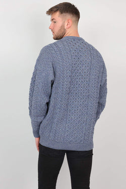 Carraig Donn Traditional Unisex Aran Sweater in Blue