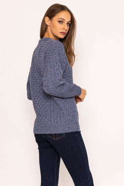 Carraig Donn Traditional Unisex Aran Sweater in Blue