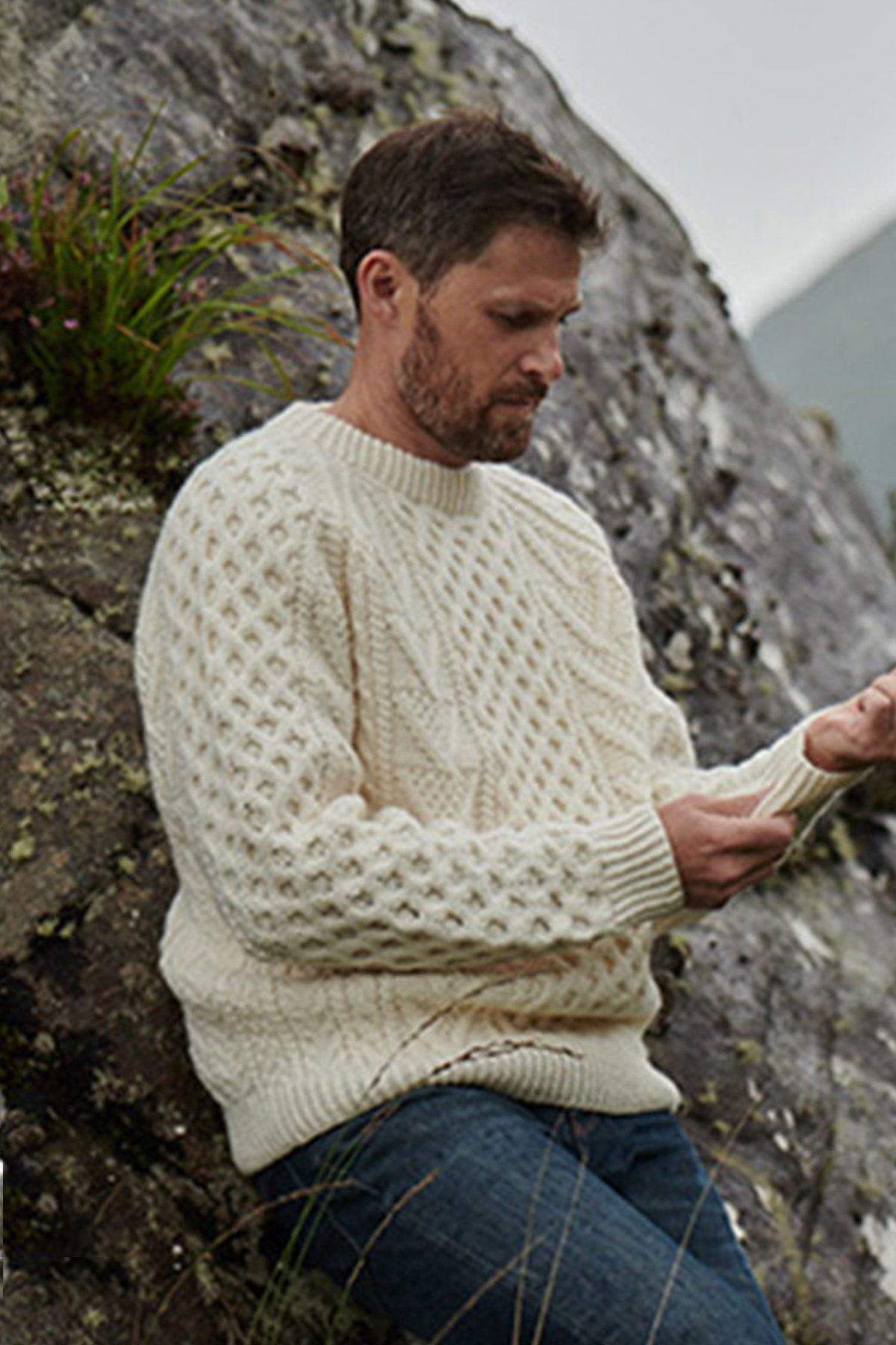 Merino Wool Sweater in Cream | Aran Woollen Mills | Carraig Donn