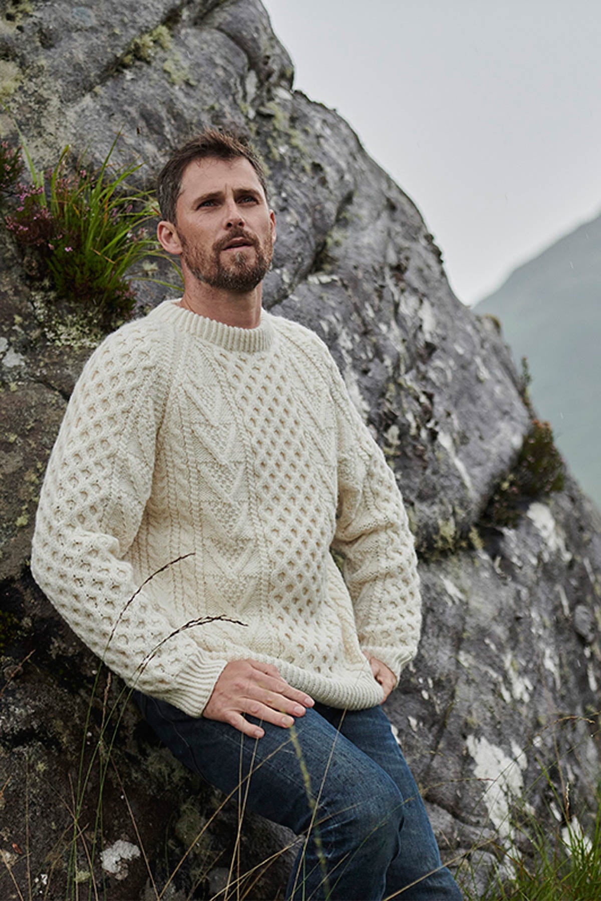Merino Wool Sweater in Cream | Aran Woollen Mills | Carraig Donn