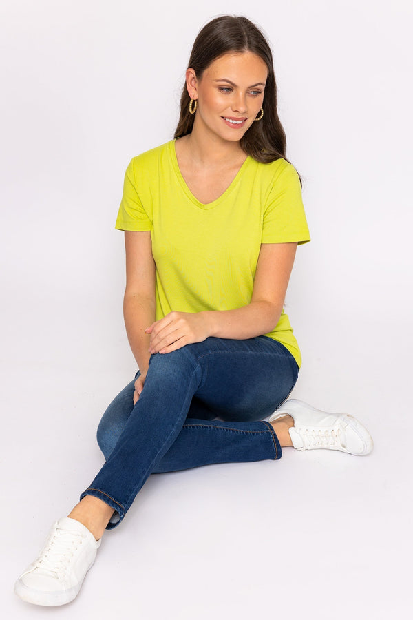 Carraig Donn V Neck Tee in Lime