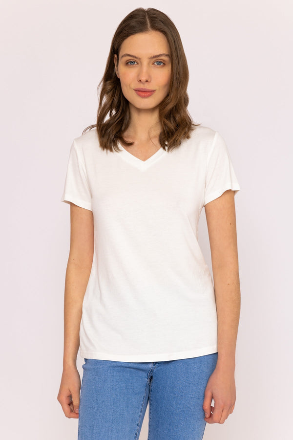 V Neck T-Shirt in White - Tops