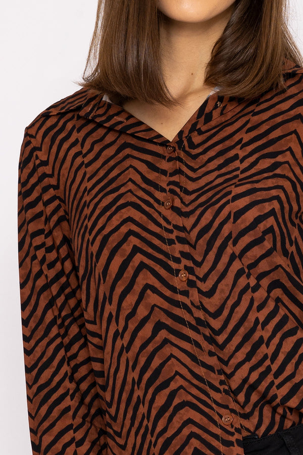 Carraig Donn Viscose Shirt in Brown Animal Print