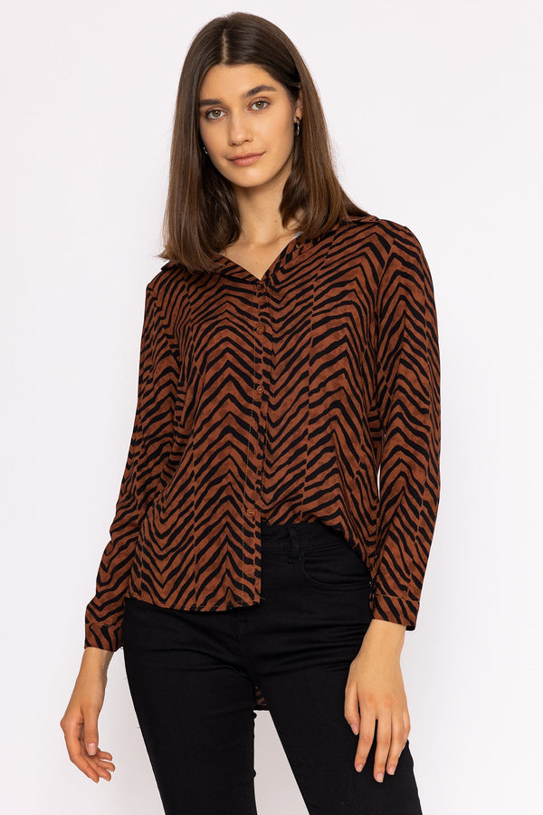 Carraig Donn Viscose Shirt in Brown Animal Print