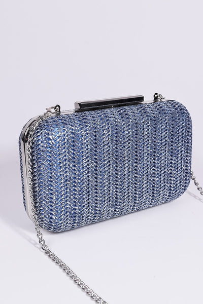 Navy & white store clutch bag